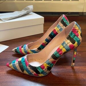 Manolo Blahnik Multicolor Striped Python Heels